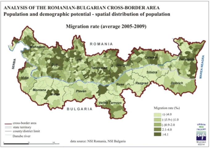 Figure 6. The average migration rate during 2005-2009 in the Romanian-Bulgarian   cross-border area 