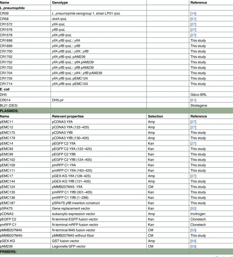 Table 1. Strains, plasmids and primers.