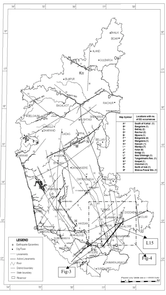 Fig. 2. Lineaments mapped using satellite images – part of the study area (after Ganesha Raj, 2001).