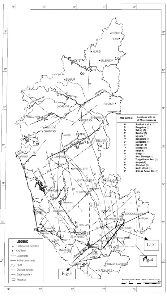 Fig. 2. Lineaments mapped using satellite images – part of the study area (after Ganesha Raj, 2001).