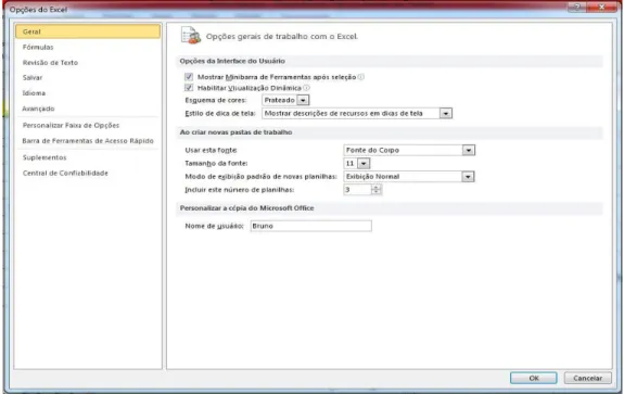 Figura 1  –  Menu opções do Excel. 