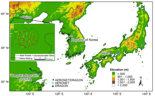 Figure 1. Study area showing all the ground AOD measurement sites.