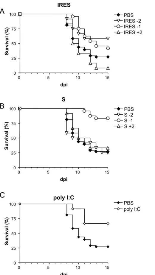 Figure 3. Survival rates of WNV infected adult mice inoculated with the different transcripts at various time intervals