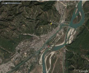 Figure 4: Overview over the town of Haridwar with the Mansa  Devi temple northeast of the image centre (indicated by a  yellow pin marker)