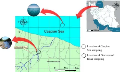 Fig. 1: Location of Sardabroud River and Caspian Sea  