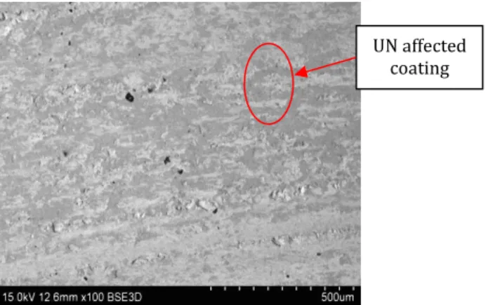 Fig.  10.  SEM  micrograph  of  Heat  treated  Manganese  Phosphate  coated  pin  with  oil  lubricant  after  wear  test under 100 N load