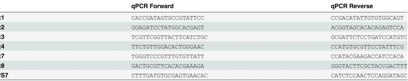 Table 2. qPCR primer pairs. Each set of primers was selected for innexin specificity and determined specific through melt curve analysis and sequencing (MCIC, OARDC).