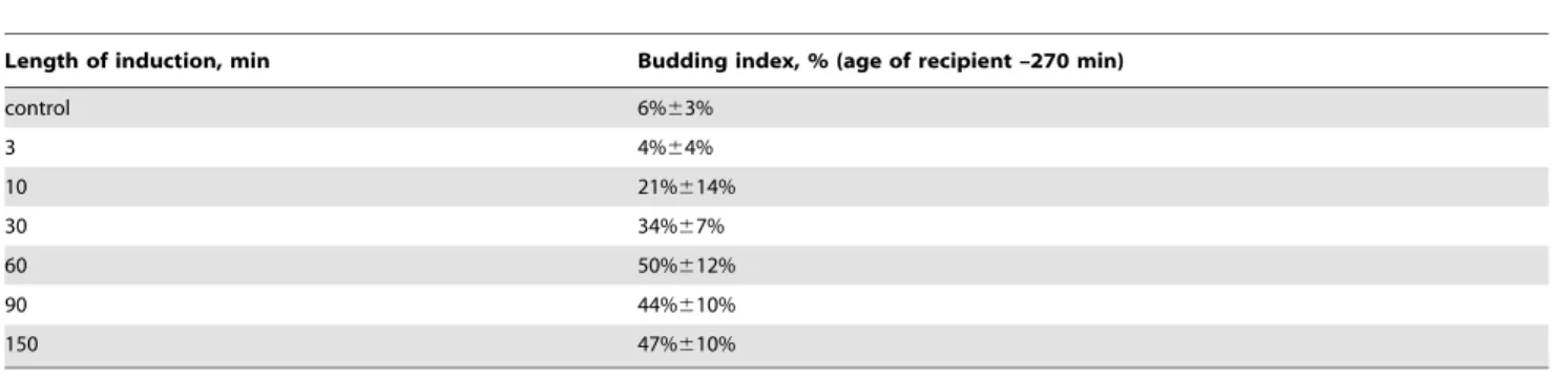 Table 2. Budding index of agar cultures of S.cerevisiae, 210 min after inoculation – in control and after 120 min induction with various inductors (see fig