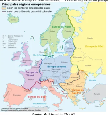 Figura 1. Leste Europeu (em amarelo) – recorte espacial da pesquisa 