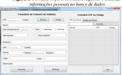 Figura 1: Formulário para consultar, registrar e atualizar   informações pessoais no banco de dados 