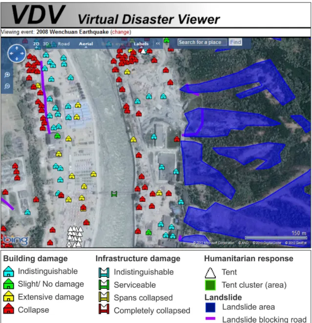 Fig. 7. ImageCat’s Virtual Disaster Viewer, showing damage mapped following the 2008 Wenchuan (China) earthquake