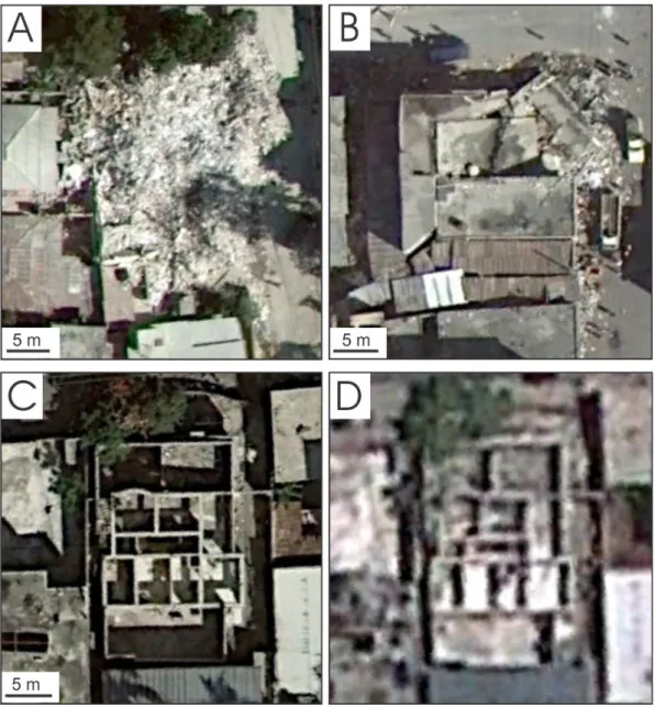 Fig. 4. Examples of different types of structural damage and their appearance in vertical image data in Port-au-Prince, Haiti