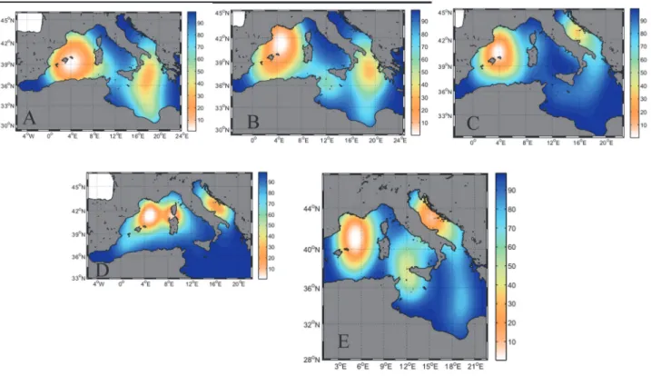Fig 5. Seasonal Utilization Distributions (UDs) of bluefin tuna. The locations of the tuna were examined for the (A) spawning period (i.e