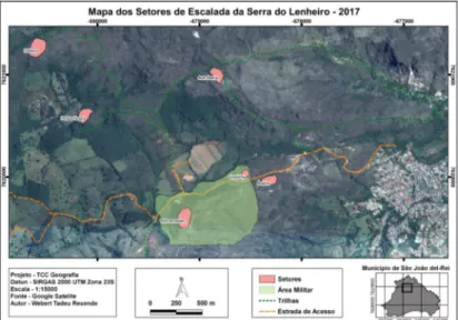 Figura 6. Mapa dos setores de escalada da Serra do Lenheiro