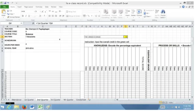 Figure 4. Worksheet 2 nd  Quarter Tab Output of Electronic Class Record    