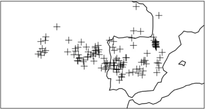 Fig. 12. Crosses indicate where the rays reached the ground surface.