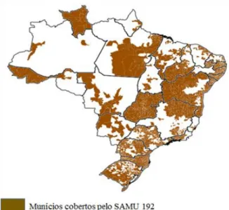 Figura  1:  Mapa – Municípios com acesso ao SAMU 192  no território nacional. Fonte: SAGE 