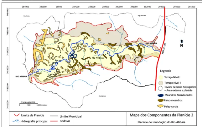 Figura 12. Distribuição dos meandros abandonados, paleocanais e paleomeandros na planície do rio Atibaia