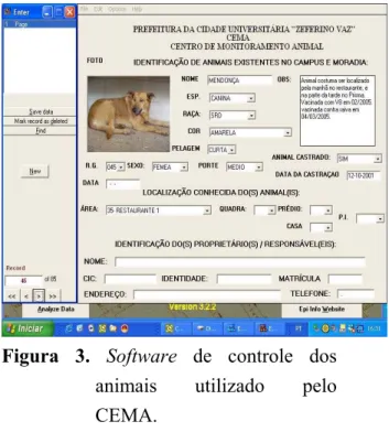 Figura 3. Software de controle dos  animais utilizado pelo  CEMA. 