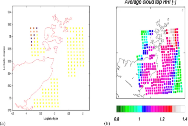 Figure 11. Associating the PARASOL estimations of shape of the scattering phase function at each pixel to the NWP-model-predicted field of RH i 
