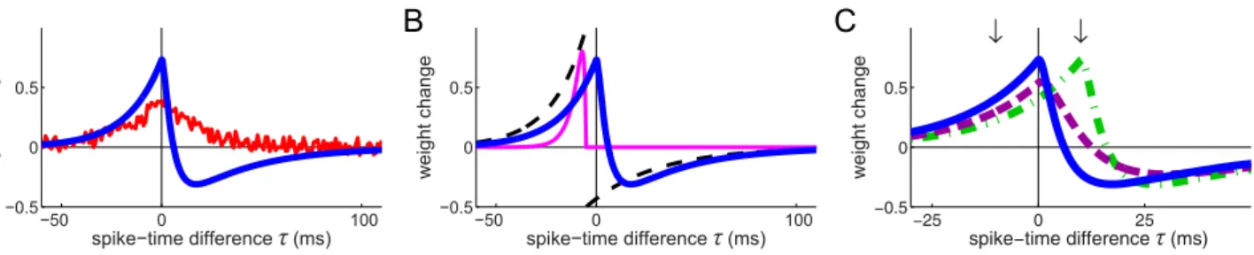 Figure 4. Existence of a fixed point for the weight dynamics. (A) Curves of the zeros of (39) for N~2 weights in the case of positively correlated inputs