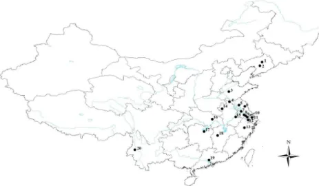 Fig 1. Sampling sites of G . birmanica in China. Maps were created using Esri’s ArcGIS platform (http://