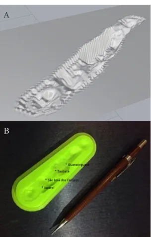 Figure 2. Subsurface models of: (A) structural contours. (B)  Physical 3D model of the Taubaté Basin (Neogene)