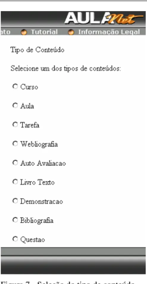 Figura 7 - Seleção do tipo de conteúdo 