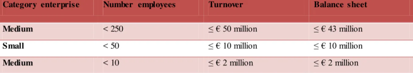 Table 1. The definition of micro,  small  and medium  enterprises according to European Commission  