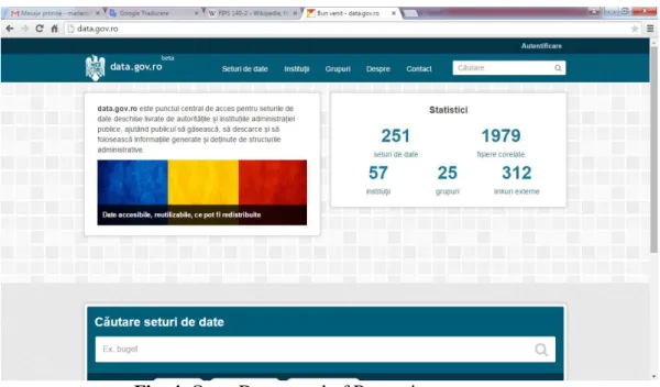 Fig. 4. Open Data portal of Romania government  The  Romanian  portal  provides  citizens  with 