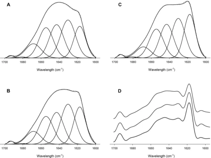 Figure 2. Amide I band representative decomposition of LDL-types. The spectra were obtained in D 2 O buffer at 37 u C