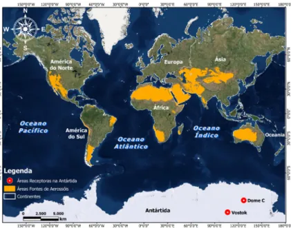 Figura 1. Regiões desérticas do mundo. Enquadramento geográfico das áreas  de procedência de aerossóis para a Antártida