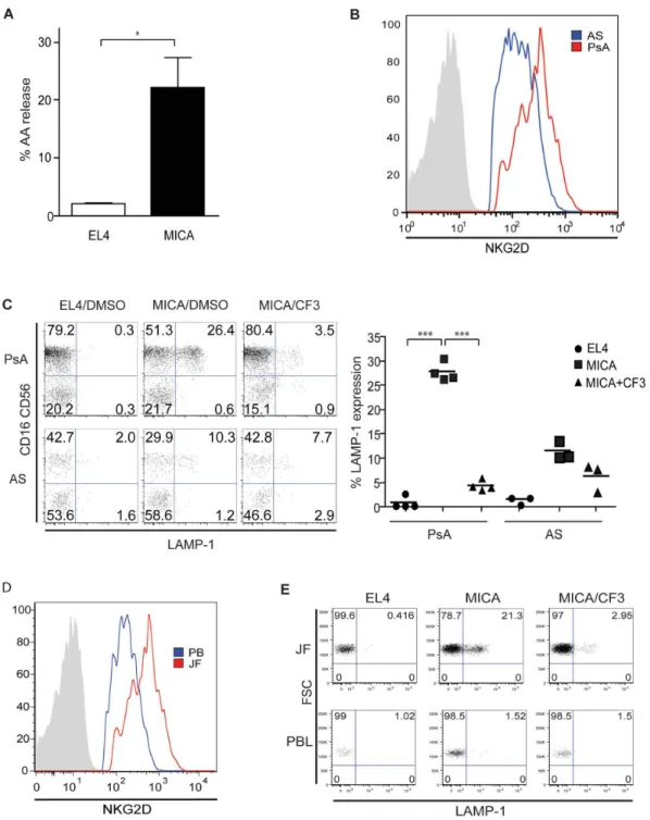 Figure 3.  NK cells from the joints of psoriatic arthritis patients are aberrantly activated and are in the effector phase, and this process is dependent on cPLA2