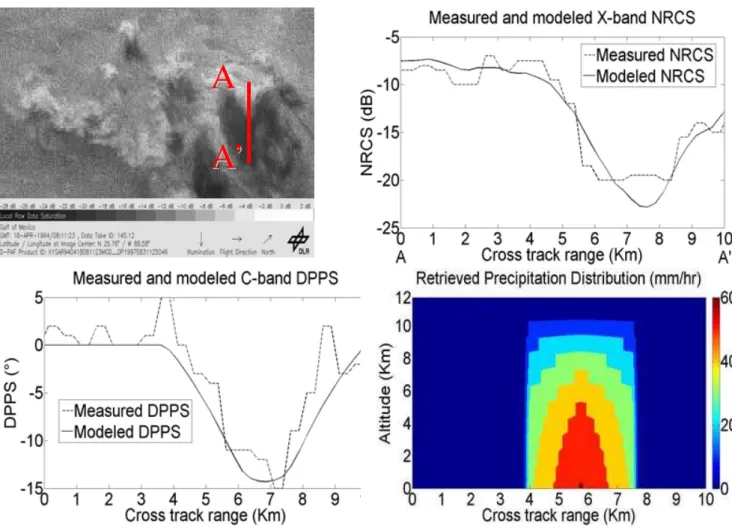 Fig. 5. Upper left: An X-band image observed over the Gulf of Mexico, 17 April 1994 at 18:47 UTC during STS-59, first presented in Melsheimer et al