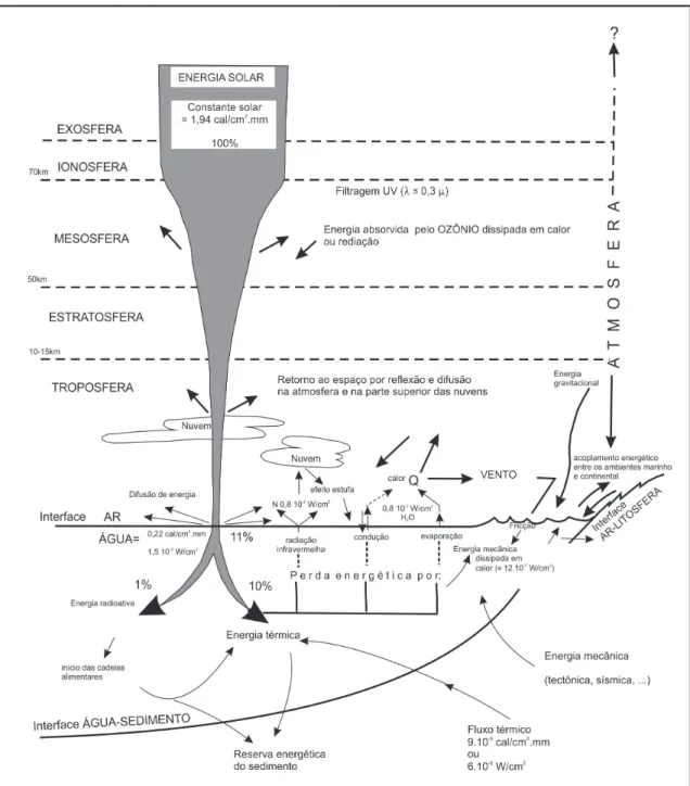 Figura 1. Esquema do fluxo energético no sistema bio-sedimentar, proposto por Humbert (1972)