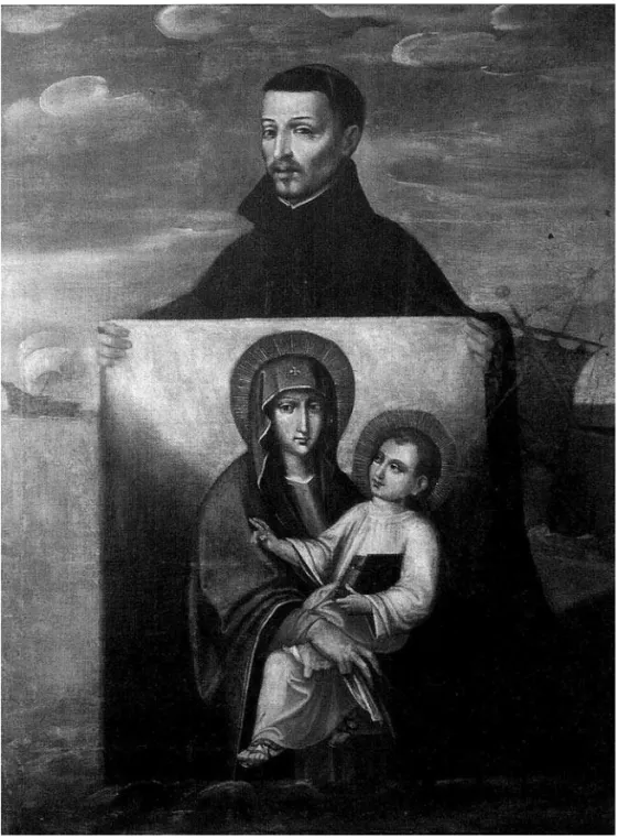 Fig: 3. Autor português, Inácio de Azevedo com a imagem da Madona di San Luca nas mãos, óleo,   séc