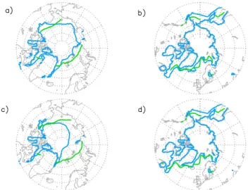 Fig. 11. Sea-ice thickness in the pre-industrial simulation for the minimum ice extent for (a) the HadGEM2-ES and (b) the  MRIOC-ESM