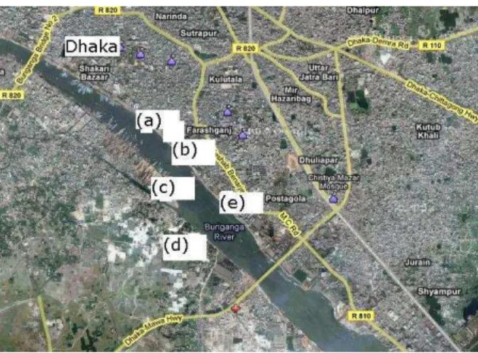 Figure 2. The Sampling areas in the Buriganga River. 