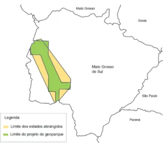 Figura 3. Mapa esquemático do território destinado à criação  do Geoparque “Bodoquena-Pantanal” em relação ao  centro-oeste brasileiro