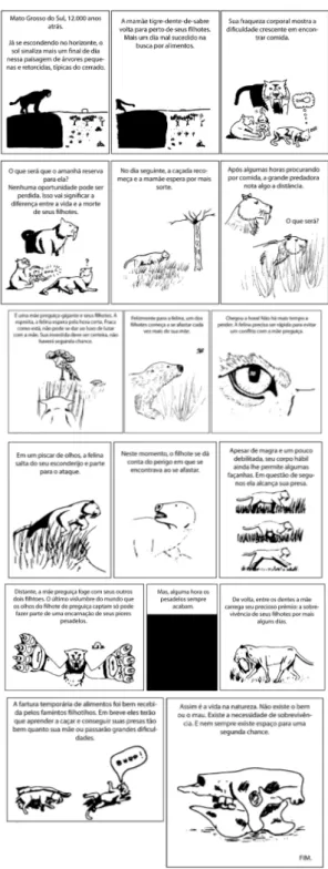 Figura 6. Material de divulgação (história em quadrinhos),  com informações paleontológicas, sobre fósseis  representantes da megafauna do Pleistoceno na  Bodoquena, MS (Período Quaternário)