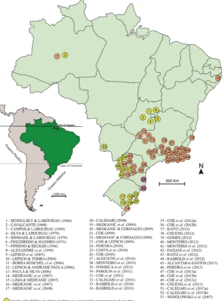 Figura 2. Distribuição dos trabalhos sobre fitólitos no território nacional