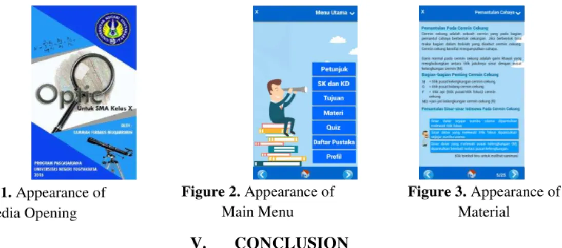 Figure 1. Appearance of  Media Opening  Figure 2. Appearance of Main Menu  Figure 3. Appearance of Material  