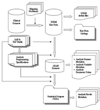 Figure 1: Process for converting the clinical data to ADaM and   creating the clinical reports 