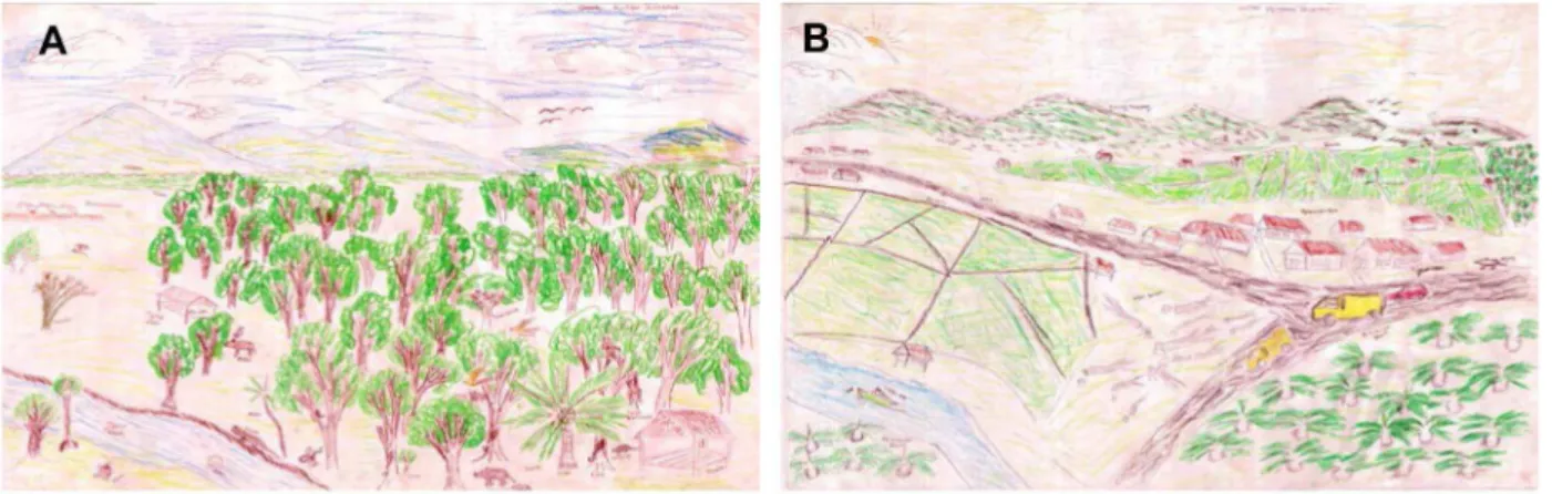 Figure 4 shows the relationships among land use and land cover variables for the areas surrounding the villages, as summarized by the principal component analysis (PCA)