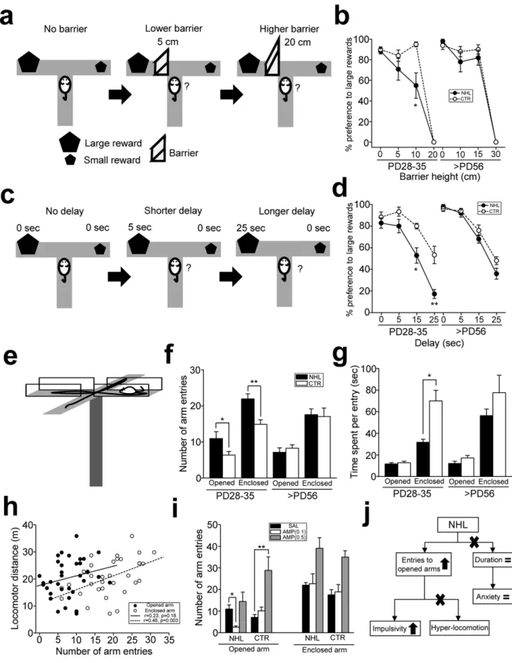 Figure 3. Impulsive behavior caused by NHL. (a) Schematic diagrams illustrating the effort-discounting test