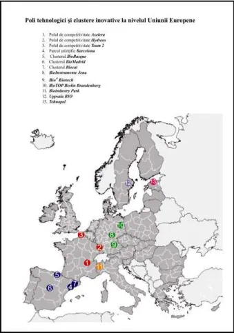 Fig. 1. Map of the technological poles and innovative clusters in the European Union