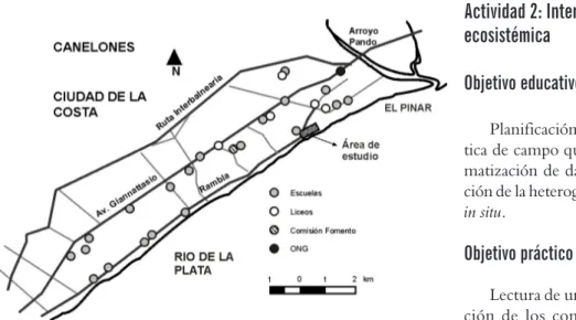 Figura 2  –  Mapa del área de influencia para el área de estudio donde se ubican  los principales centros educativos (Escuelas y Liceos)