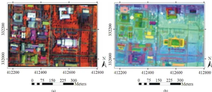 Fig. 3. Hyperspectral data of the study area (a) CIR composite (b) Selected OIF 3 best bands 