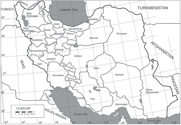 Figure 1. Map of Iran with boundaries of provinces.