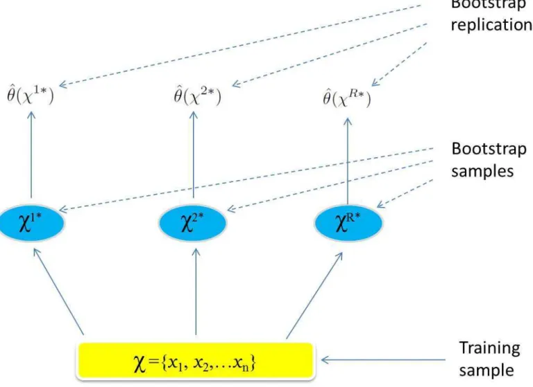 Fig 4 summarizes the steps of the Bootstrap Percentile confidence interval principle.